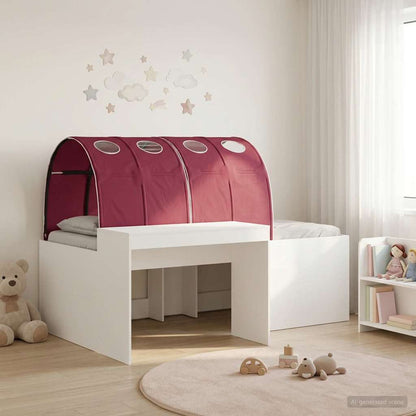 Kids'High Bed Frame with Desk White and Red Engineered Wood