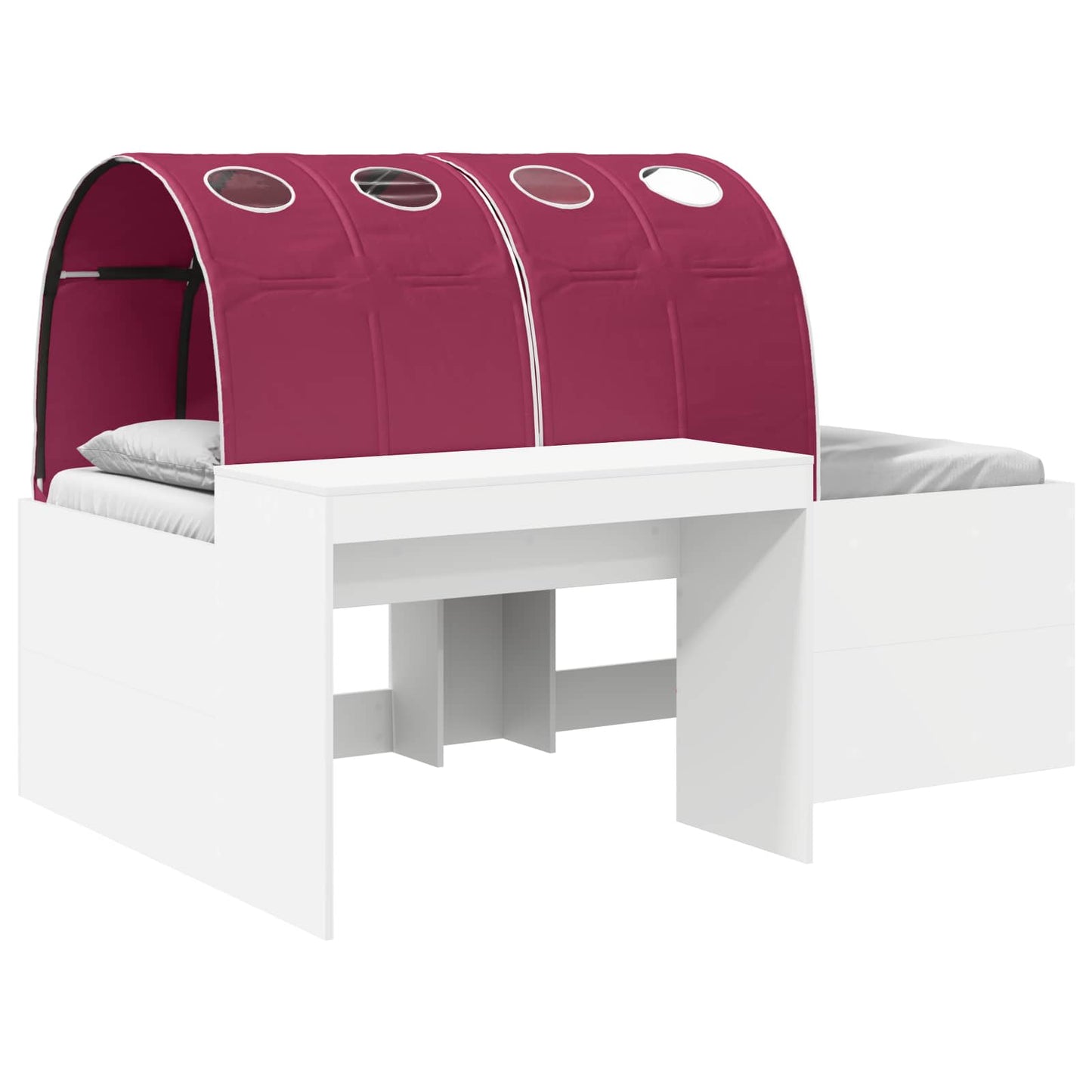 Kids'High Bed Frame with Desk White and Red Engineered Wood