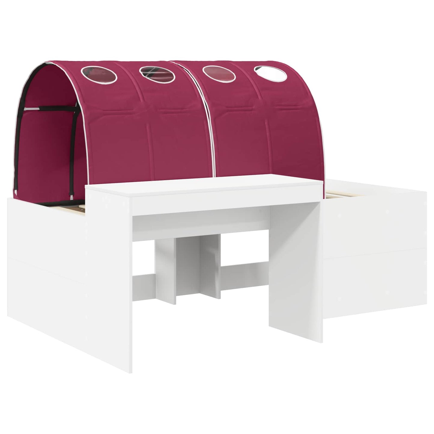 Kids'High Bed Frame with Desk White and Red Engineered Wood