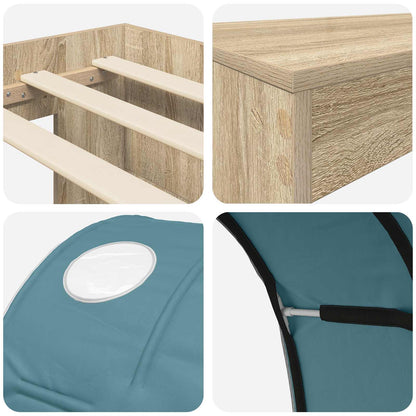 Kids'High Bed Frame with Desk 3 pcs Sonoma Oak and Light Blue