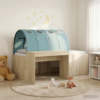 Kids'High Bed Frame with Desk 3 pcs Sonoma Oak and Light Blue
