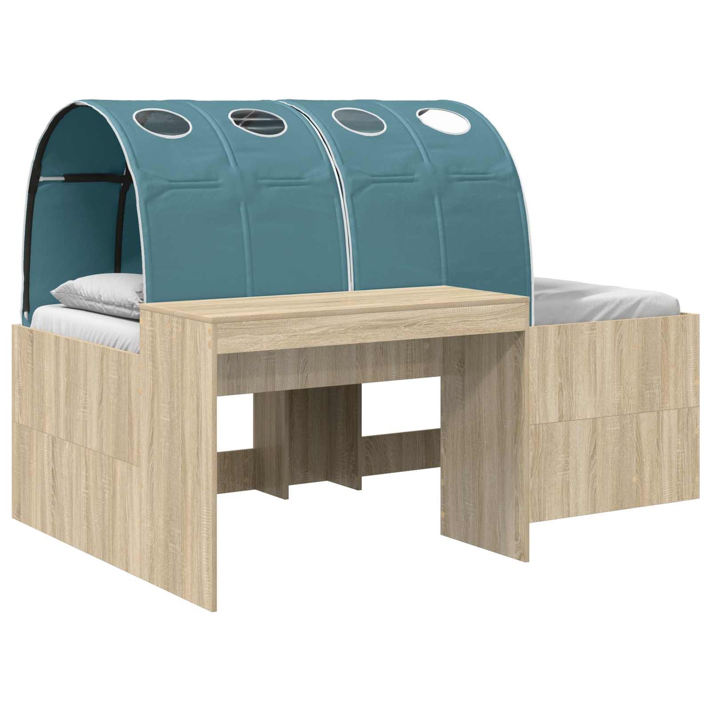Kids'High Bed Frame with Desk 3 pcs Sonoma Oak and Light Blue