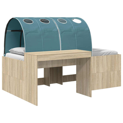 Kids'High Bed Frame with Desk 3 pcs Sonoma Oak and Light Blue