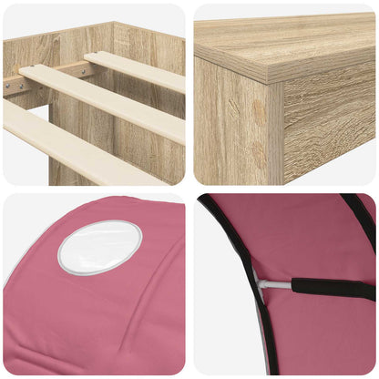 Kids'High Bed Frame with Desk 3 pcs Sonoma Oak and Pink