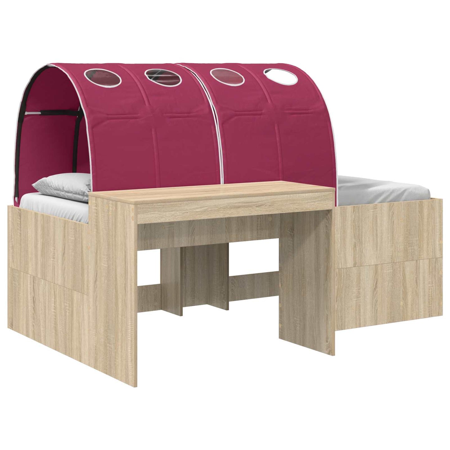 Kids'High Bed Frame with Desk 3 pcs Sonoma Oak and Red