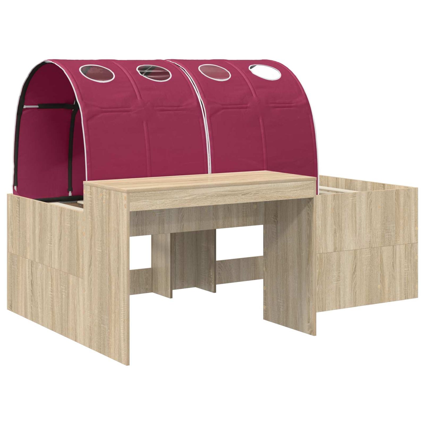 Kids'High Bed Frame with Desk 3 pcs Sonoma Oak and Red
