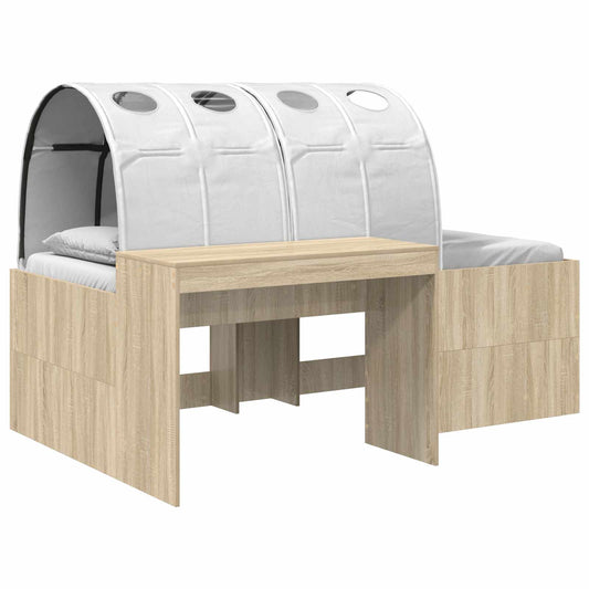 Kids'High Bed Frame with Desk 3 pcs Sonoma Oak and white