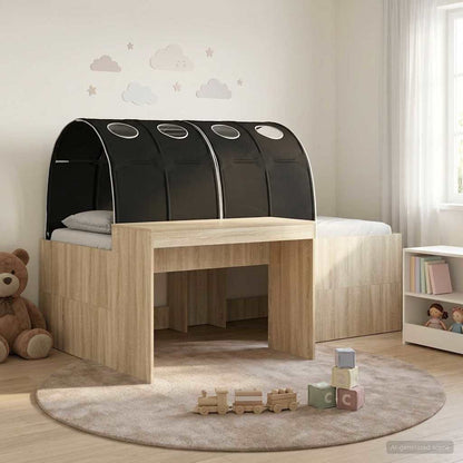Bed with Tunnel 3 pcs Artisian Oak and Black Engineered Wood