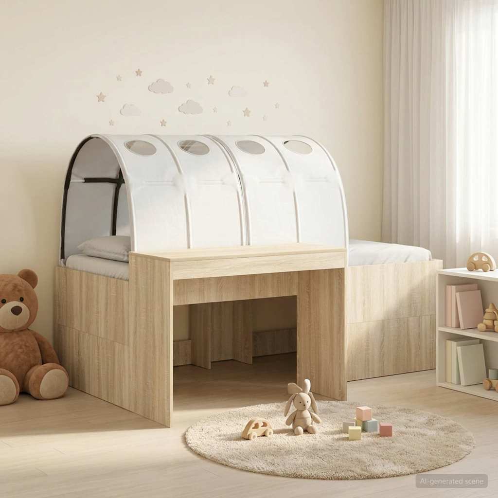 Bed with Tunnel 3 pcs Artisian Oak and White Engineered Wood