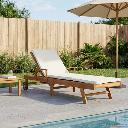 Sun Lounger with Cushion Solid Teak Wood Brown and Cream