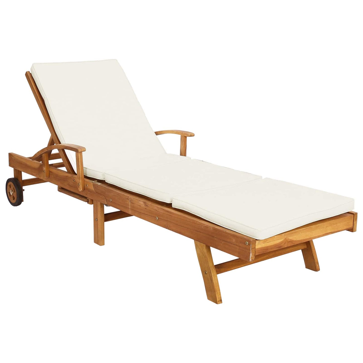 Sun Lounger with Cushion Solid Teak Wood Brown and Cream