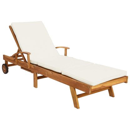 Sun Lounger with Cushion Solid Teak Wood Brown and Cream