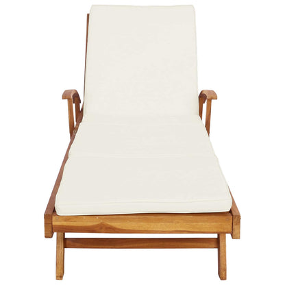 Sun Lounger with Cushion Solid Teak Wood Brown and Cream