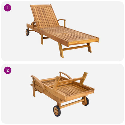 Sun Lounger with Cushion Solid Teak Wood Brown and Cream