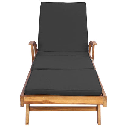 Sun Lounger with Cushion Solid Teak Wood Brown and Dark Grey
