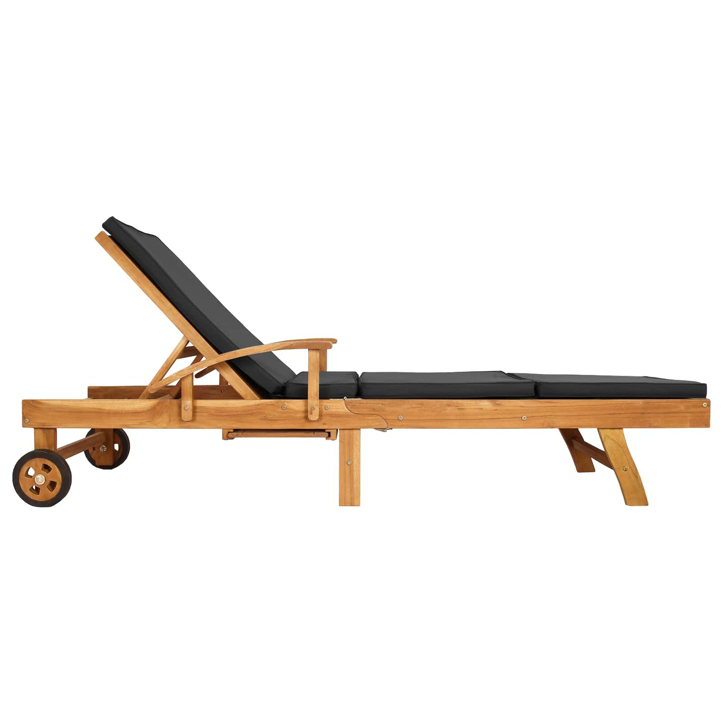 Sun Lounger with Cushion Solid Teak Wood Brown and Dark Grey