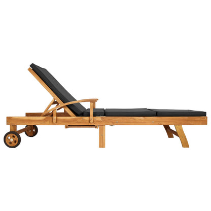 Sun Lounger with Cushion Solid Teak Wood Brown and Dark Grey