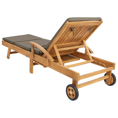 Sun Lounger with Cushion 100% Polyester Solid-Teak