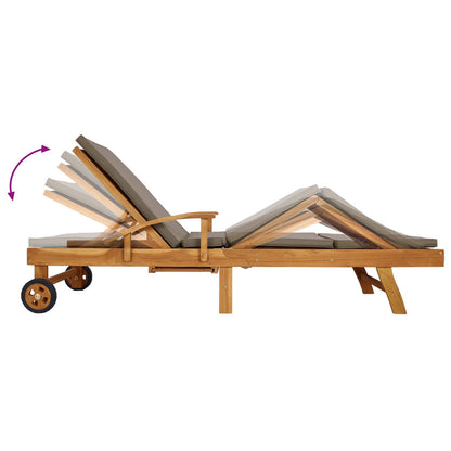 Sun Lounger with Cushion 100% Polyester Solid-Teak