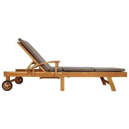 Sun Lounger with Cushion 100% Polyester Solid-Teak