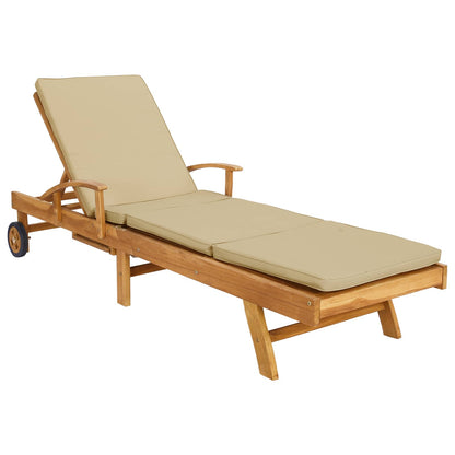 Sun Lounger with Cushion 100% Polyester Solid-Teak