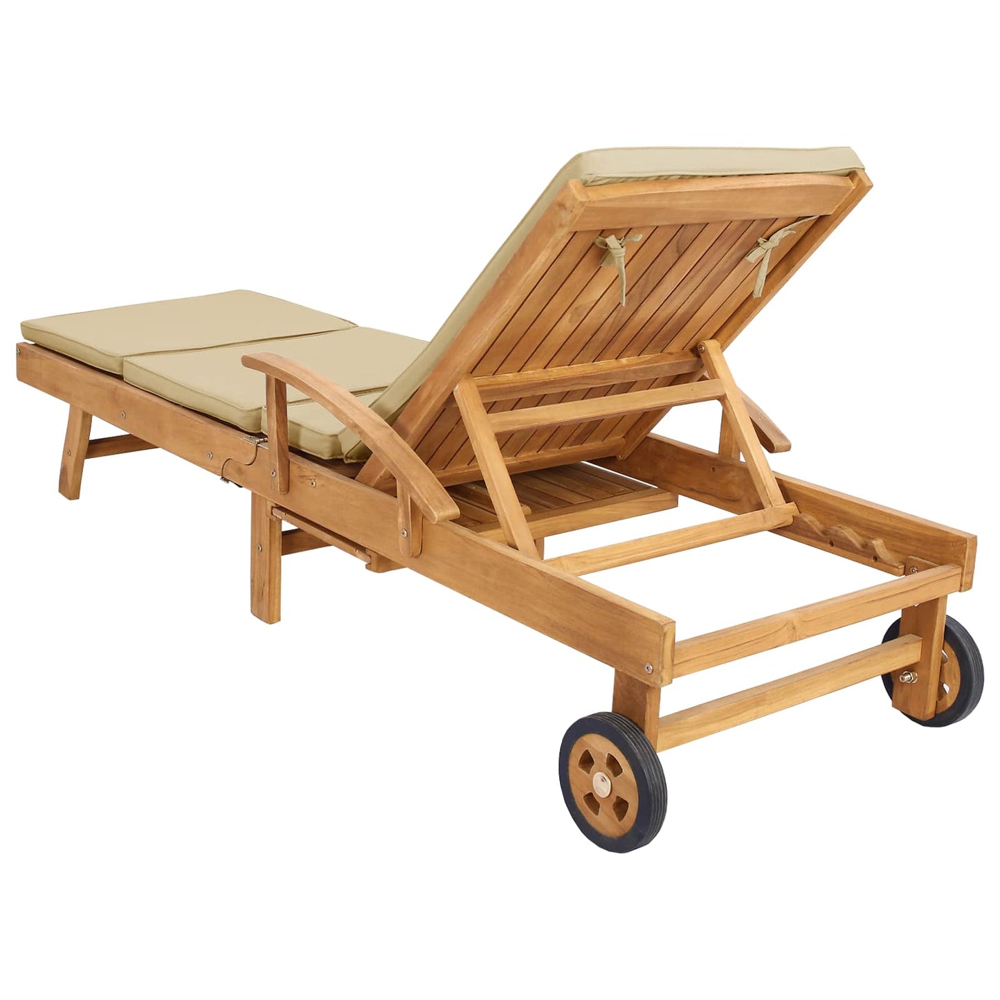 Sun Lounger with Cushion 100% Polyester Solid-Teak