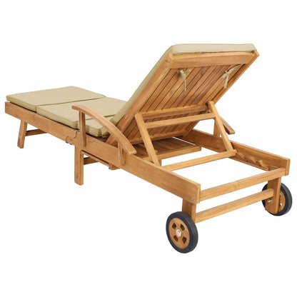 Sun Lounger with Cushion 100% Polyester Solid-Teak