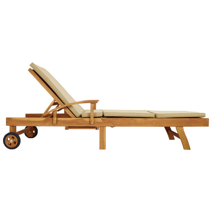 Sun Lounger with Cushion 100% Polyester Solid-Teak