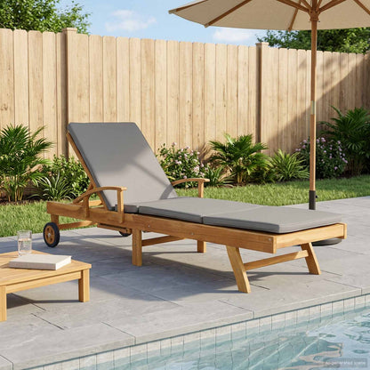 Sun Lounger with Cushion 100% Polyester Solid-Teak