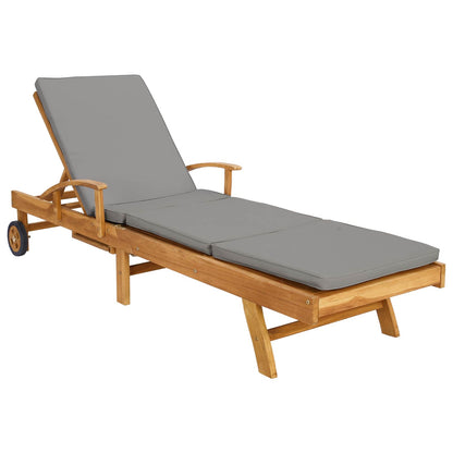 Sun Lounger with Cushion 100% Polyester Solid-Teak