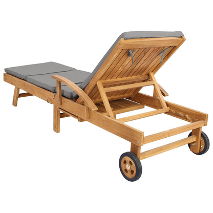 Sun Lounger with Cushion 100% Polyester Solid-Teak