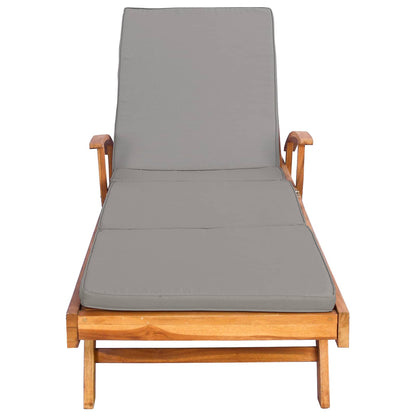 Sun Lounger with Cushion 100% Polyester Solid-Teak