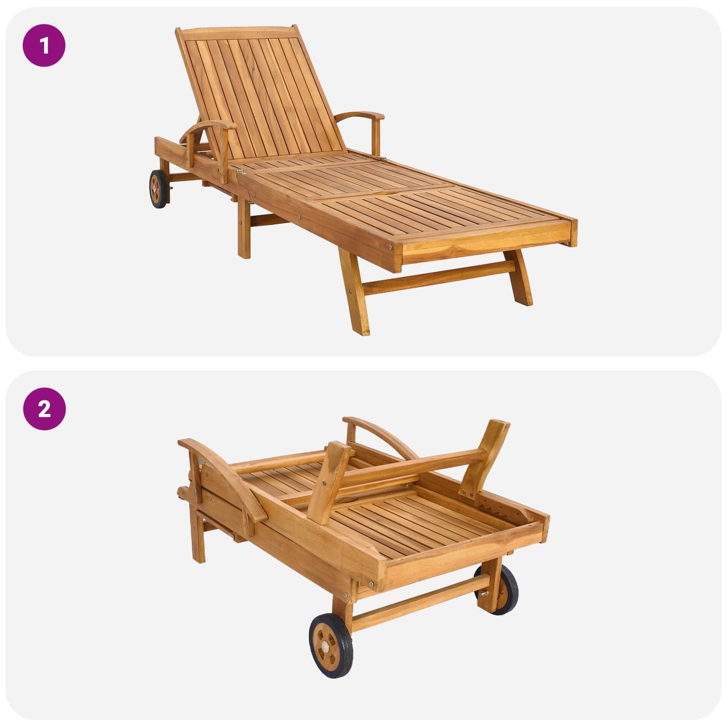 Sun Lounger with Cushion 100% Polyester Solid-Teak