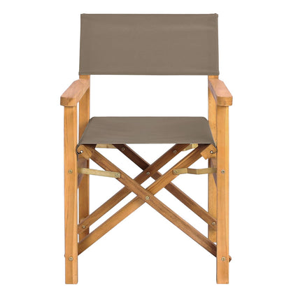 Director Chair Brown and Taupe Solid Teak Wood
