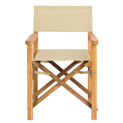Director Chair Brown and Beige Solid Teak Wood