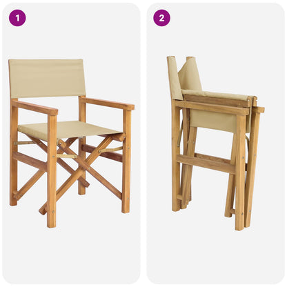 Director Chair Brown and Beige Solid Teak Wood