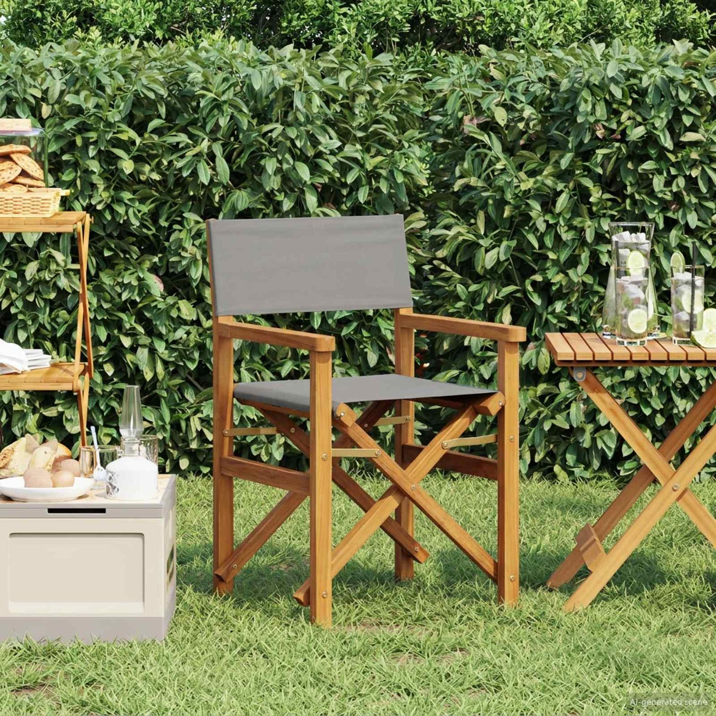 Director Chair Brown and Light Grey Solid Teak Wood