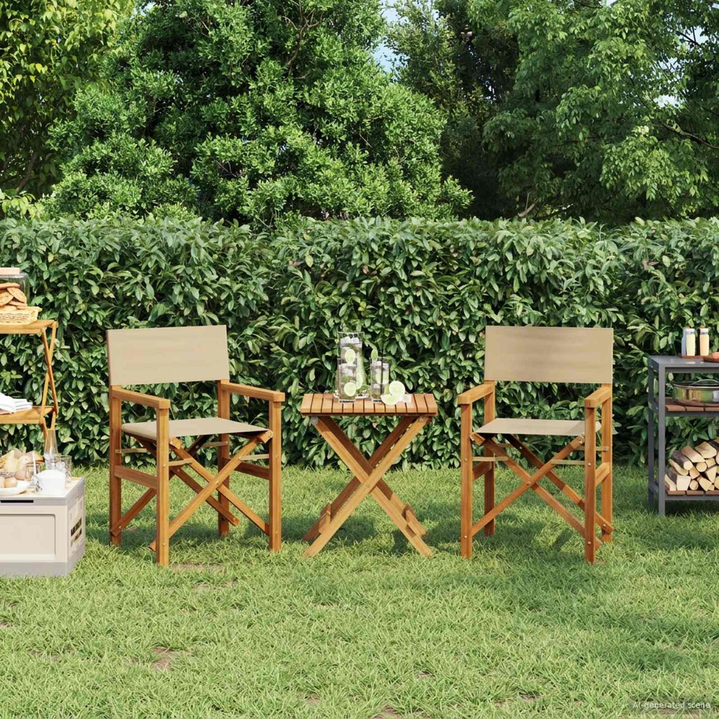 Director Chair Brown and Beige Solid Teak Wood