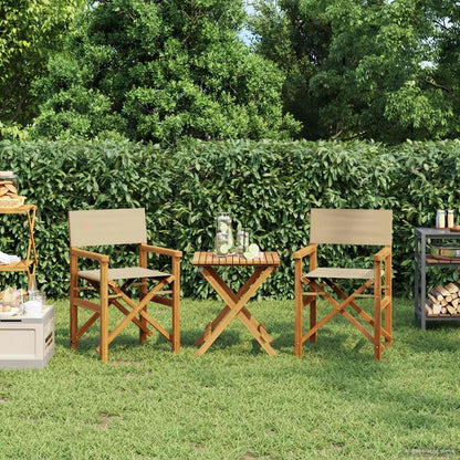 Director Chair Brown and Beige Solid Teak Wood