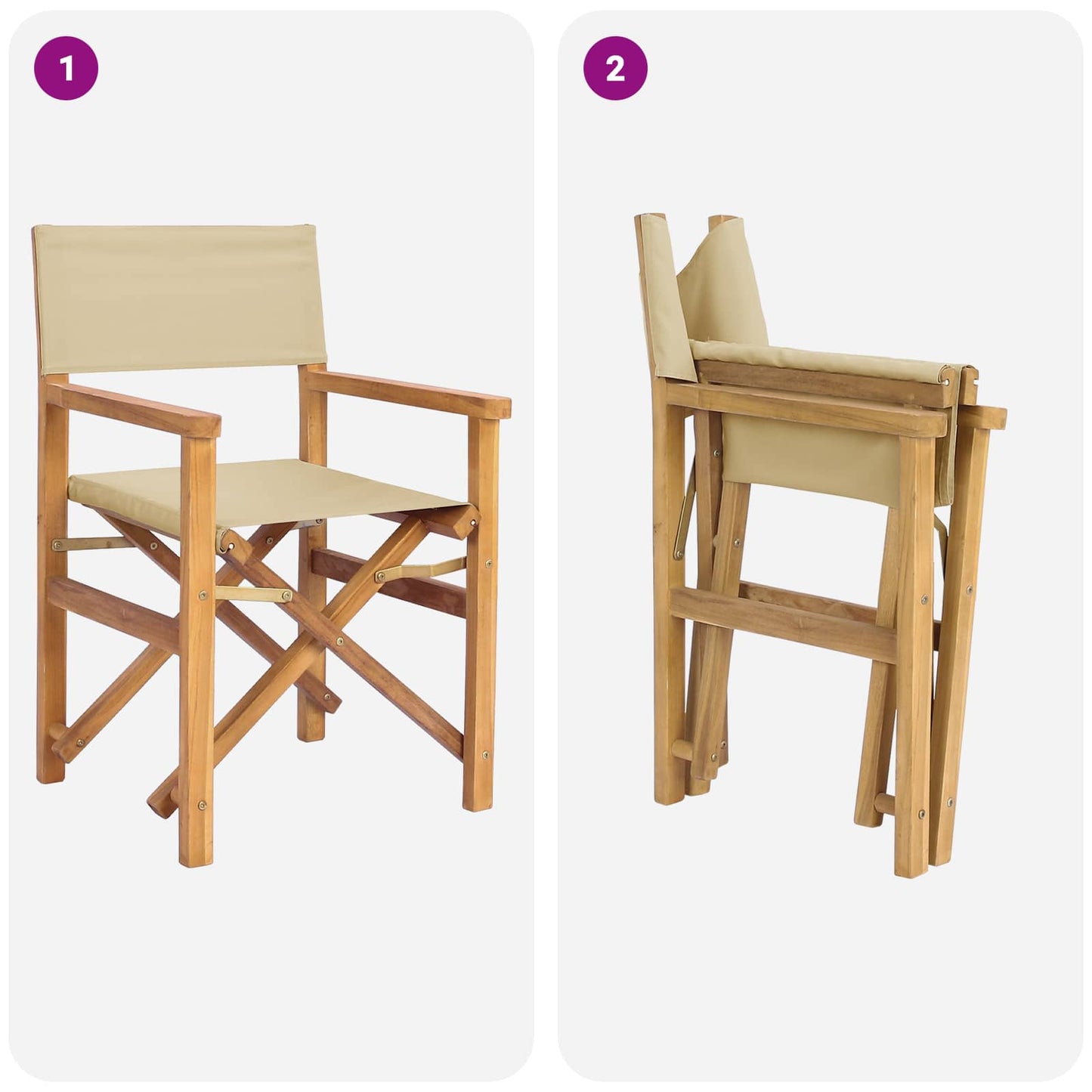 Director Chair Brown and Beige Solid Teak Wood