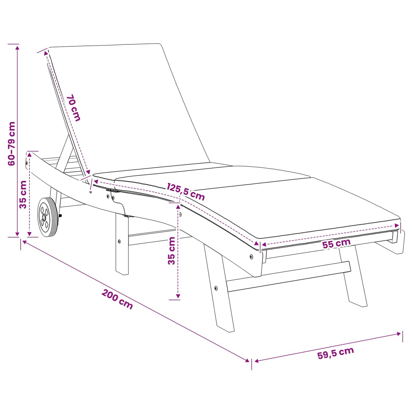 Sun Lounger Brown and Light Grey Polyester