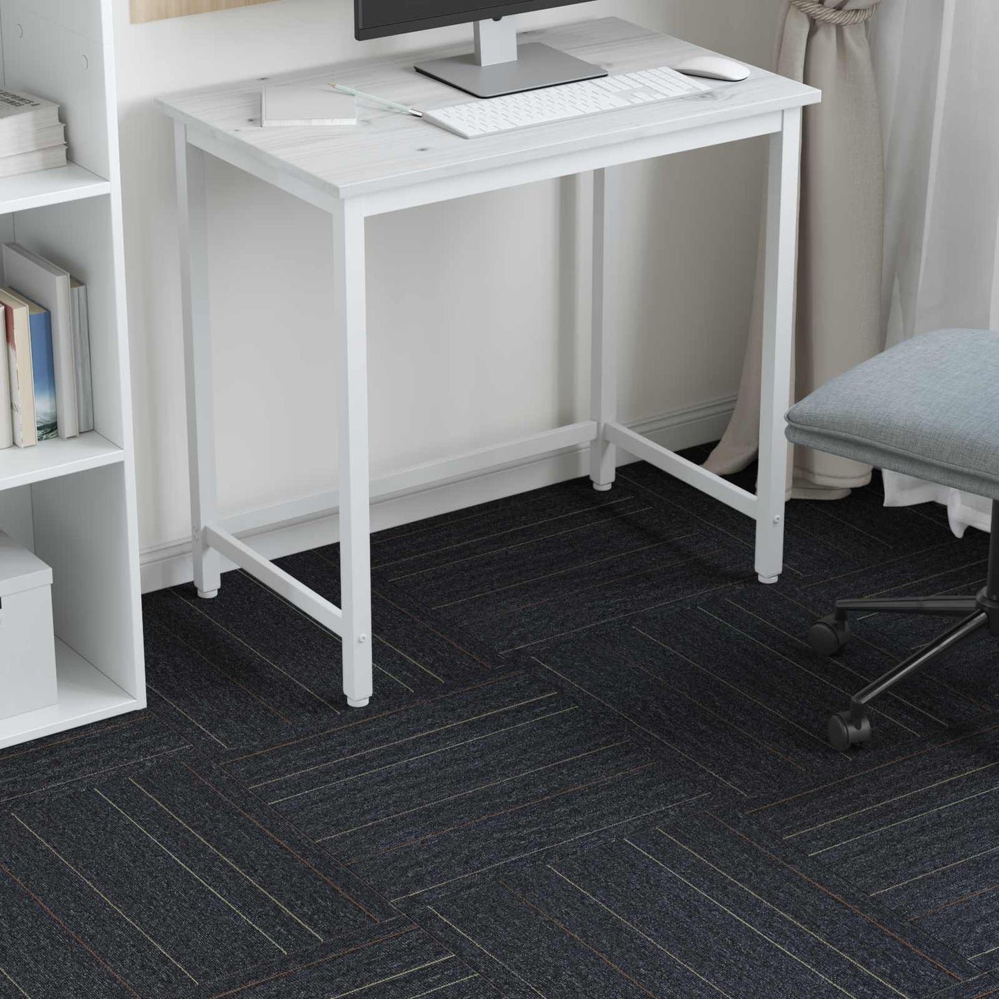 Carpet Tile Dark Grey with Stripes 50 x 50 cm 4 pcs