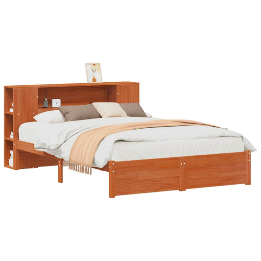Bed Frame with Storage Headboard Wax Brown 140 x 190 cm