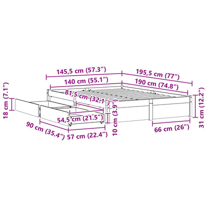 Bed Frame with Drawer with Storage Solid Pine Wood