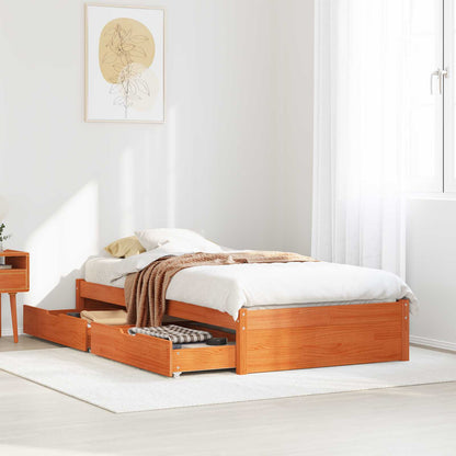 Bed Frame with Drawer with Storage Wax Brown Solid Pine Wood
