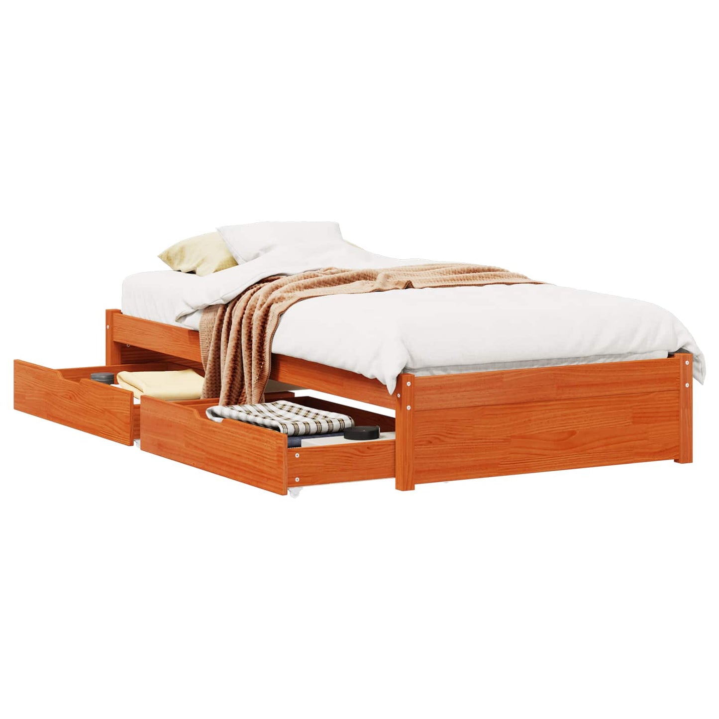 Bed Frame with Drawer with Storage Wax Brown Solid Pine Wood