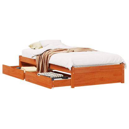 Bed Frame with Drawer with Storage Wax Brown Solid Pine Wood