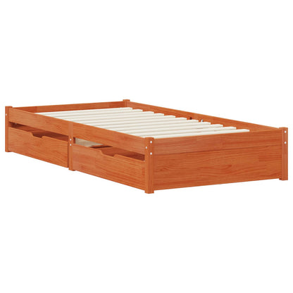 Bed Frame with Drawer with Storage Wax Brown Solid Pine Wood