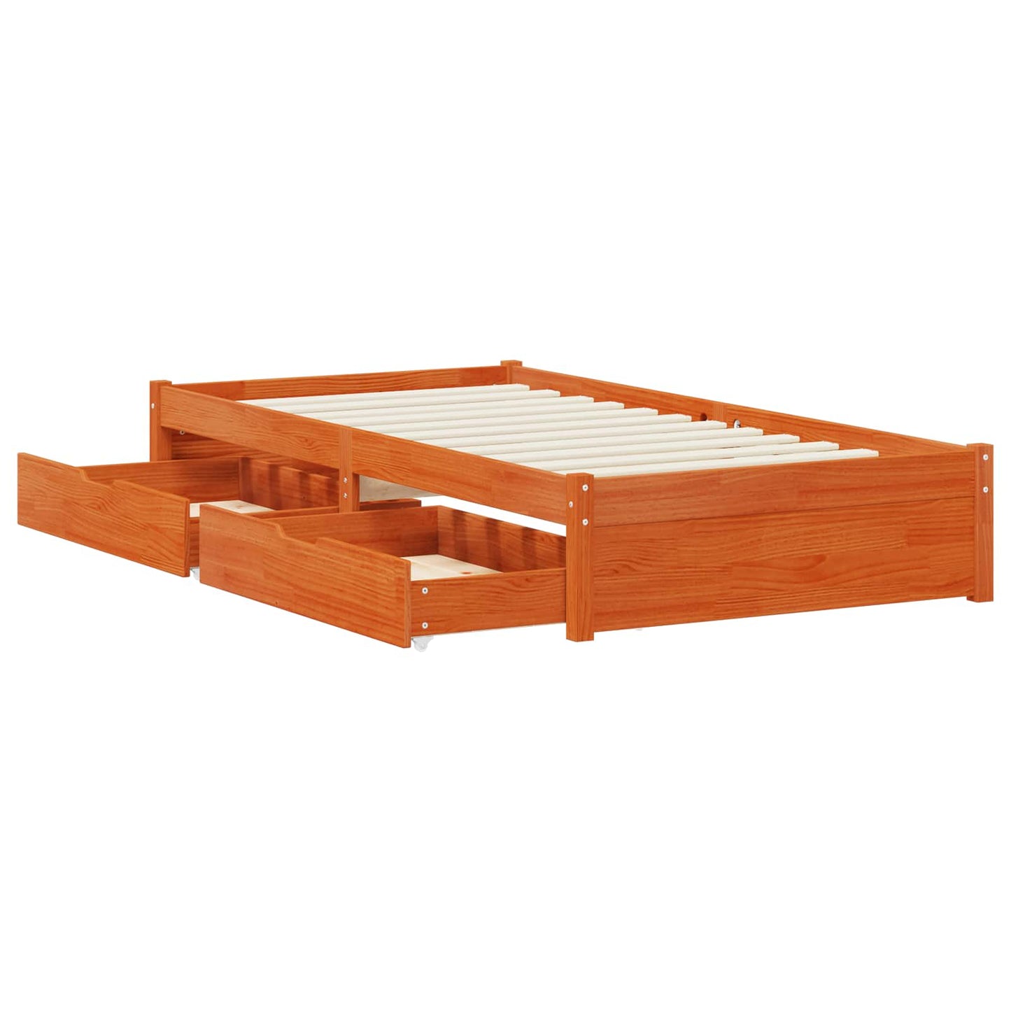 Bed Frame with Drawer with Storage Wax Brown Solid Pine Wood