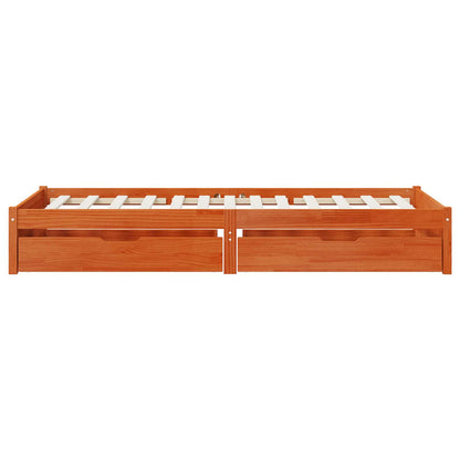 Bed Frame with Drawer with Storage Wax Brown Solid Pine Wood